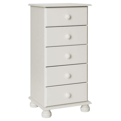 Copenham Narrow Chest Of Drawers In White With 5 Drawers Furniture In