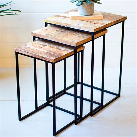 Square Mango Wood Nesting Side Table Set In 2021 Metal Table Metal