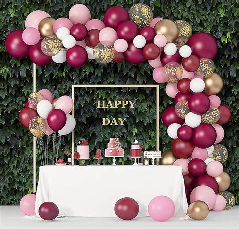 129pcs Burgundy Pink Balloons Garland Arch Kit Light Pink Gold White