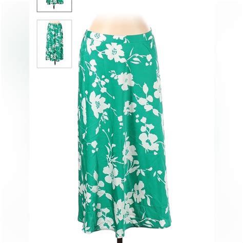 J Crew Skirts J Crew Green Floral Midi Skirt Poshmark