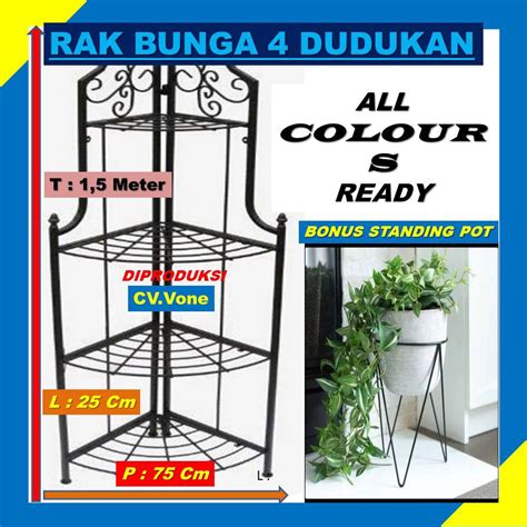 Jual Rak Bunga Besi Minimalis Susun 4 Dudukan Standing Pot Panjang 1 5