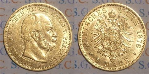 Kaiserreich Preußen 5 Mark Gold 1878 A Kaiser Wilhelm I VZ VZ winz