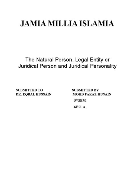 The Natural Person Legal Entity or Juridical Person and Juridica | PDF ...