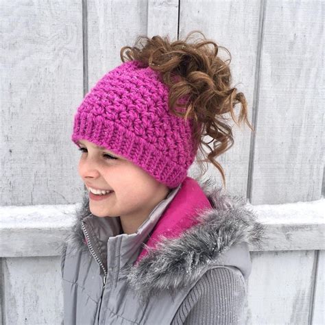 Kaycee Ponytail Or Bun Beanie Hat Crochet Pattern By Crochet By