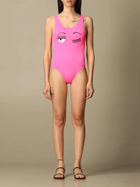 Chiara Ferragni One Piece Swimsuit With Eyes Flirting Logo Fuchsia