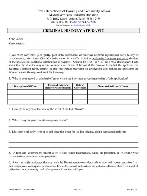 Fillable Online Criminal History Affidavit Manufactured Housing Criminal History Affidavit