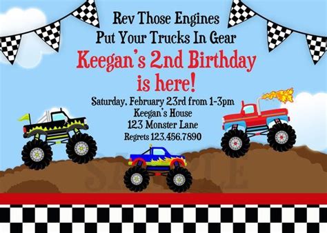 Printable Birthday Invitations Boy Monster Truck Monster Trucks