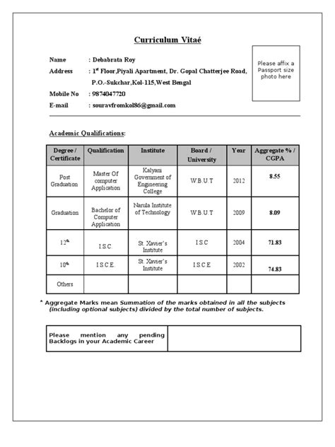 Resume Format For Tcs Pdf