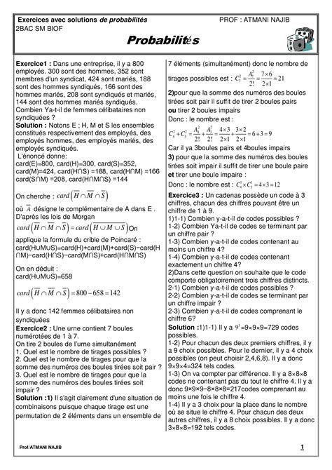 Probabilités Exercices corrigés 1 AlloSchool