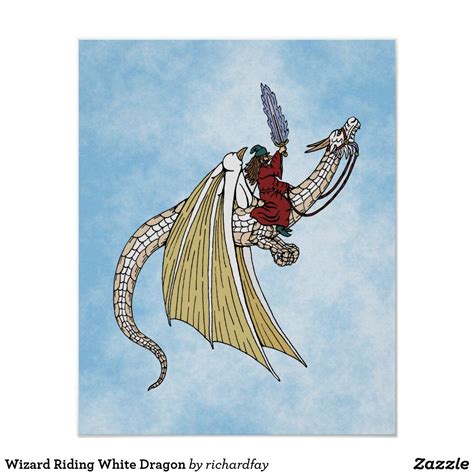 Wizard Riding White Dragon Poster