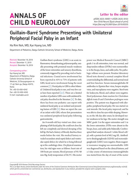 Pdf Guillain Barr Syndrome Presenting With Unilateral Peripheral