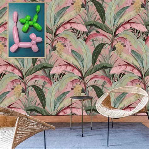 Banana Leaves Jungle Wallpaper Tropical Rainforest Print Soft Pink Wall Decor Banana Leaf