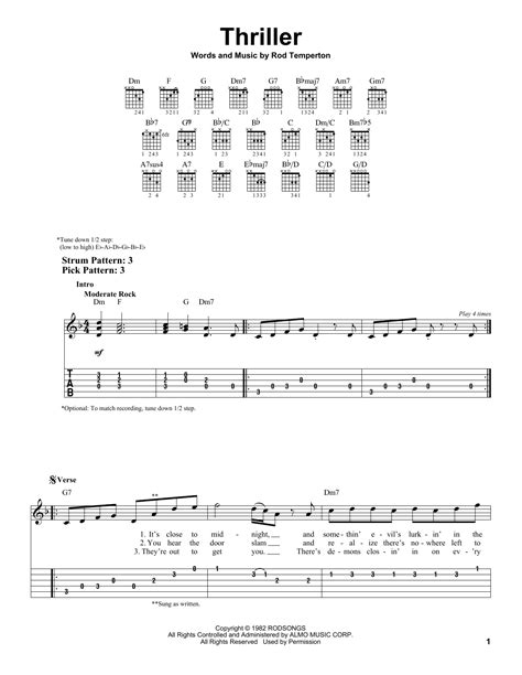 Thriller Sheet Music By Michael Jackson Easy Guitar Tab 72935