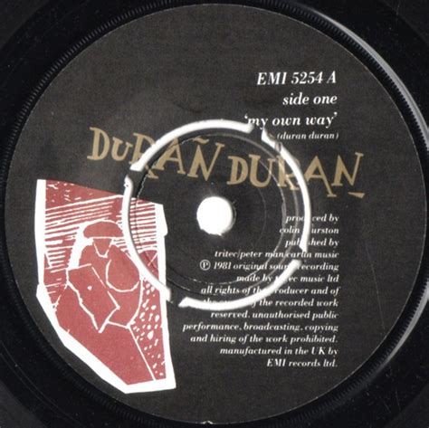 Duran Duran My Own Way 7 Inch Vinyl Single 7 Inch Record 45 Record Vinyl Records And Cds