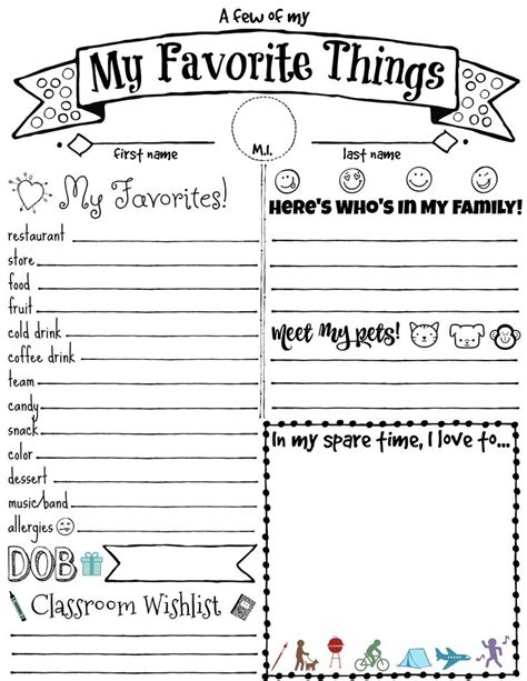 Teacher Favorite Things Form Printable Free Printable Calendars For