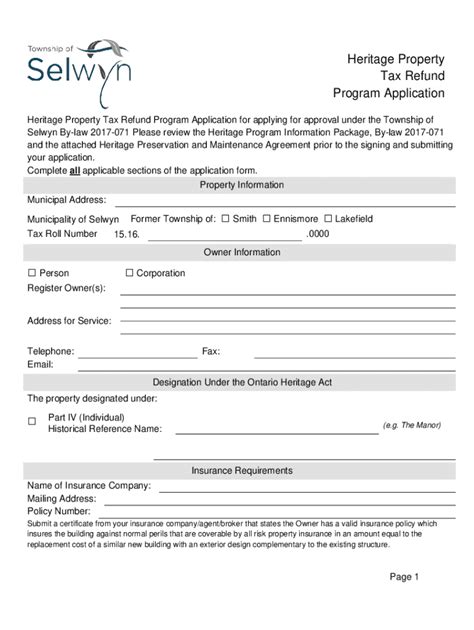 Fillable Online Heritage Property Tax Rebate Application Form Fax Email Print Pdffiller