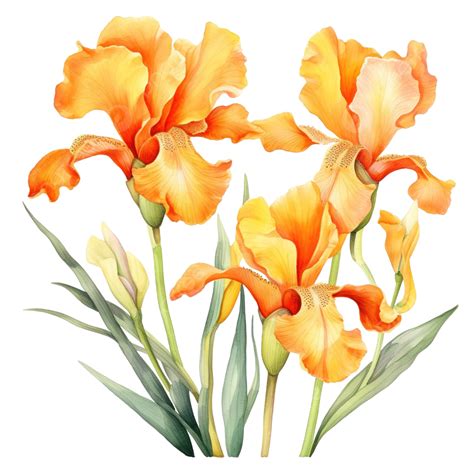 Orange Iris Flowers Watercolor Illustration Flower Flora Petal Png