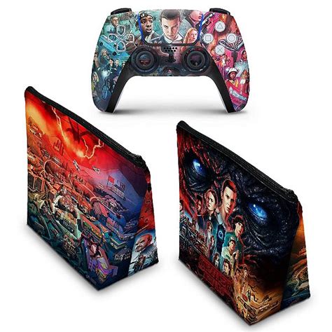 KIT Capa Case E Skin PS5 Controle Stranger Things Pop Arte Skins