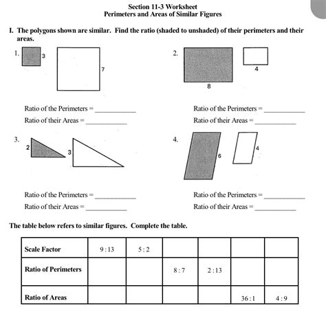 Solved Section 11 3 Worksheet Perimeters And Areas Of Similar Figures