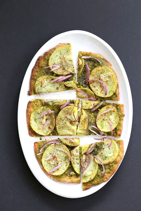 Potato Pesto Pizza With Vegan Basil Spinach Pesto Vegan Richa