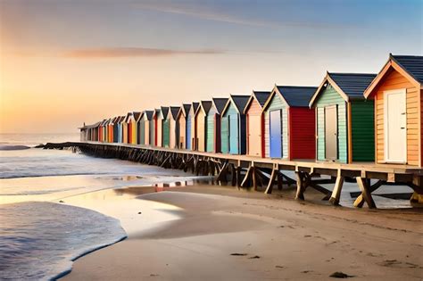 Premium Photo A Row Of Colorful Beach Huts On A Beach