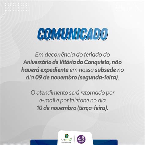 Comunicado Feriado da Independência do Brasil Conselho Regional de