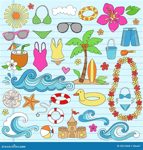 Summer Hawaiian Beach Vacation Doodles Vector Stock Vector