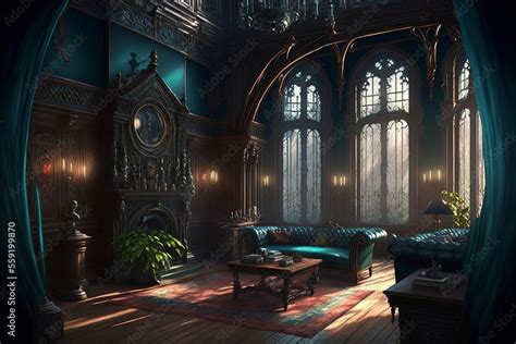 Gothic style dark fantasy mansion interior illustration Stock Illustration | Adobe Stock