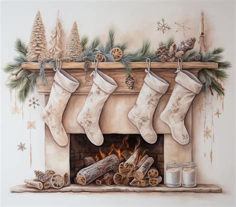 Premium AI Image There Are Stockings Hanging On A Mantle With Candles