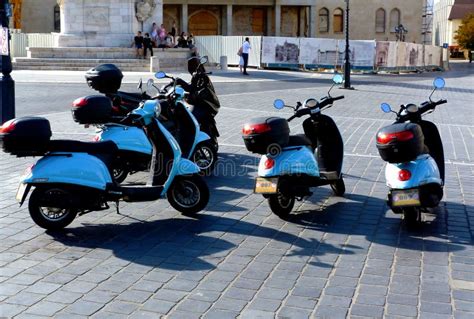 Rental Electric Scooter Bolt Electric Scooters Parked In A Row On A