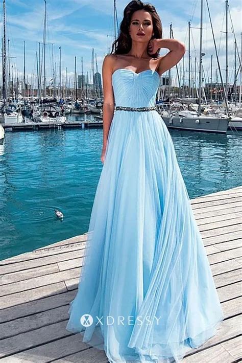 Light Blue Strapless Prom Dress