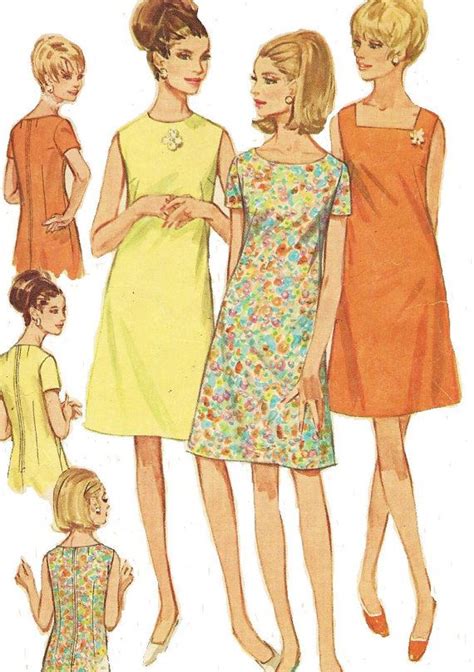 1960s Simplicity Sewing Pattern 7120 Womens A Line Shift Dress With Three Necklines Size 18 Bust