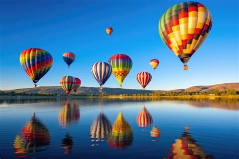 Premium Photo Multicolored Hot Air Balloons Floating In The Morning Sky