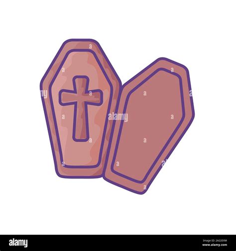 Wood Coffin With Christian Cross On White Background Vector