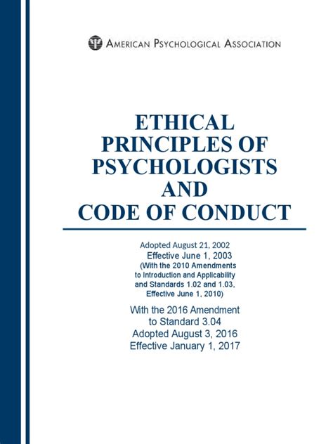 Apa Ethical Principles Of Psychologists And Code Of Conduct Pdf American Psychological