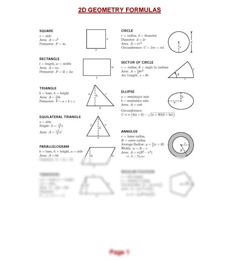 SOLUTION: Geometry formula sheet - Studypool