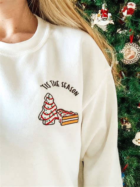 Embroidered Christmas Tree Cake Tis The Season Sweatshirt Etsy Cute