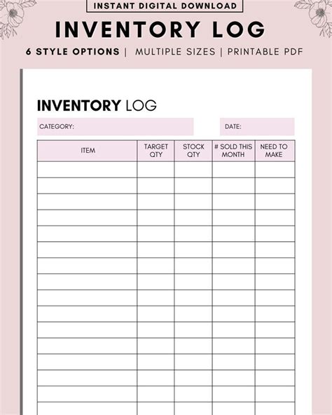 Inventory Management Form Inventory Sheet Small Business Organizer Inventory List Product