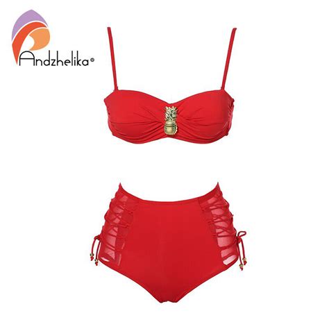 Buy Andzhelika Sexy High Waist Swimsuit Women Solid Mesh Bikini Set