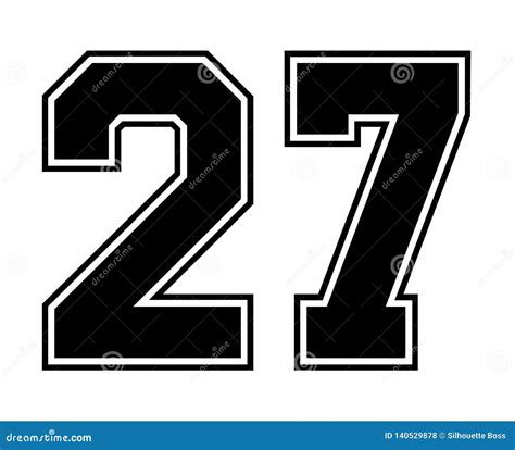 27 Classic Vintage Sport Jersey Number in Black Number on White Background for American Football ...