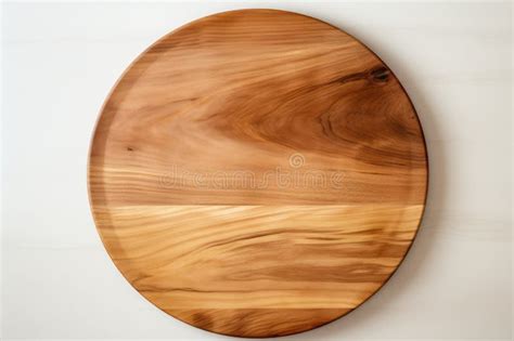 Tablero De Madera De Forma Ovalada Sobre Una Pared Blanca Stock De