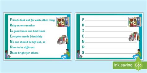 Friendship Acrostic Poem Example (teacher made) - Twinkl