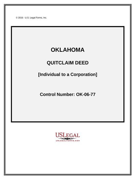 Quitclaim Deed From Individual To Corporation Oklahoma Form Fill Out