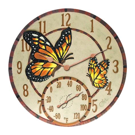 14 In Mosaic Butterflies Clock With Thermometer