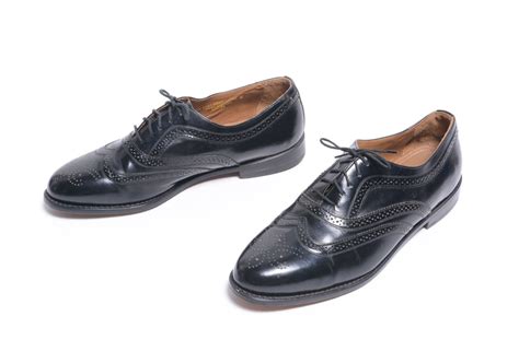 Vintage 60s 70s Towncraft Brogue Oxford Dress Shoe Black Leather 1960