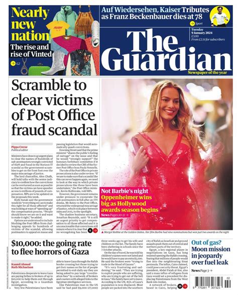 The Guardian January 09 2024 Newspaper Get Your Digital Subscription