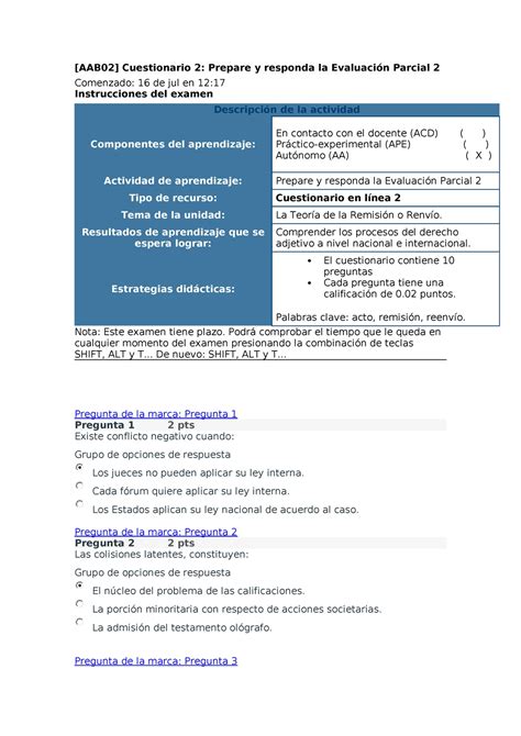 AAB01 Cuestionario 1Evaluación Parcial 1 Reconocer los elementos del