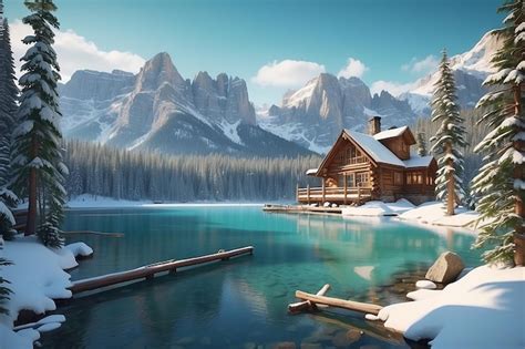 Premium Ai Image Beautiful View Of Emerald Lake With Snow Covered And