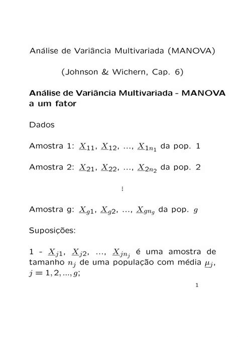 PDF Analise De Vari Ancia Multivariada MANOVA A Um Fator Adiante