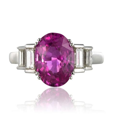 Bague Saphir Rose Ovale Et Diamants Baguettes Bijouxbaume